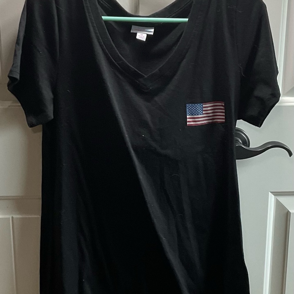 Black T-Shirt with American Flag Patch